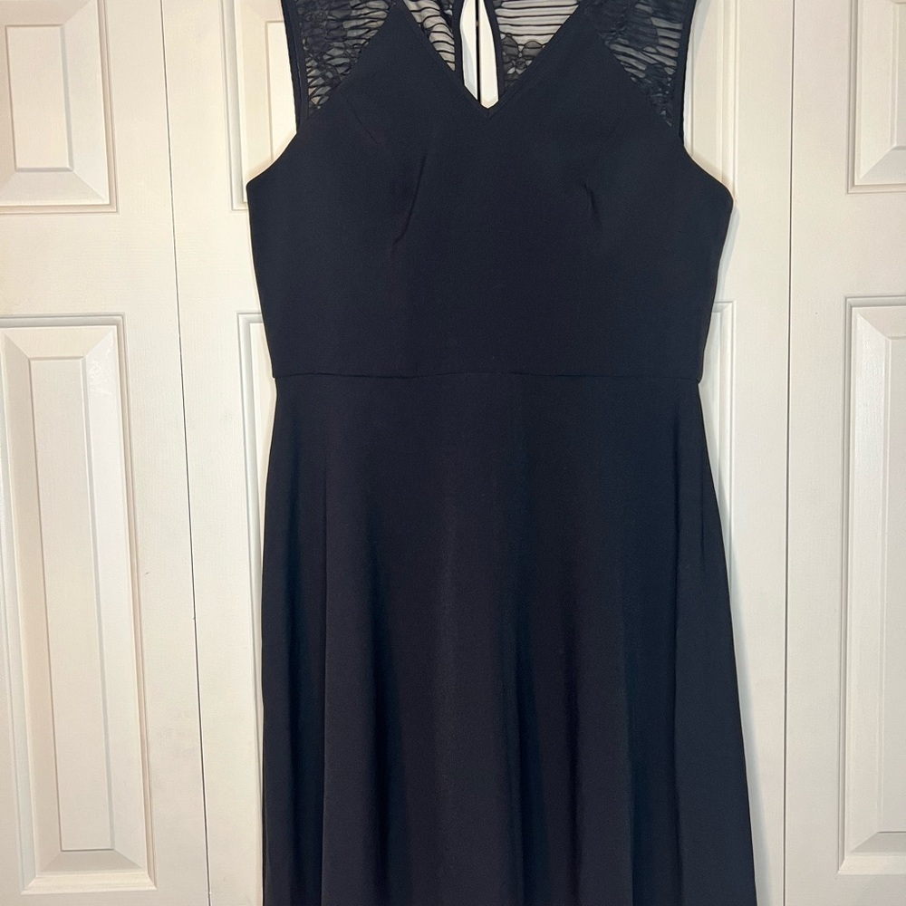 White House Black Market- Black Sleeveless Dress with Mesh Detail- Size 14